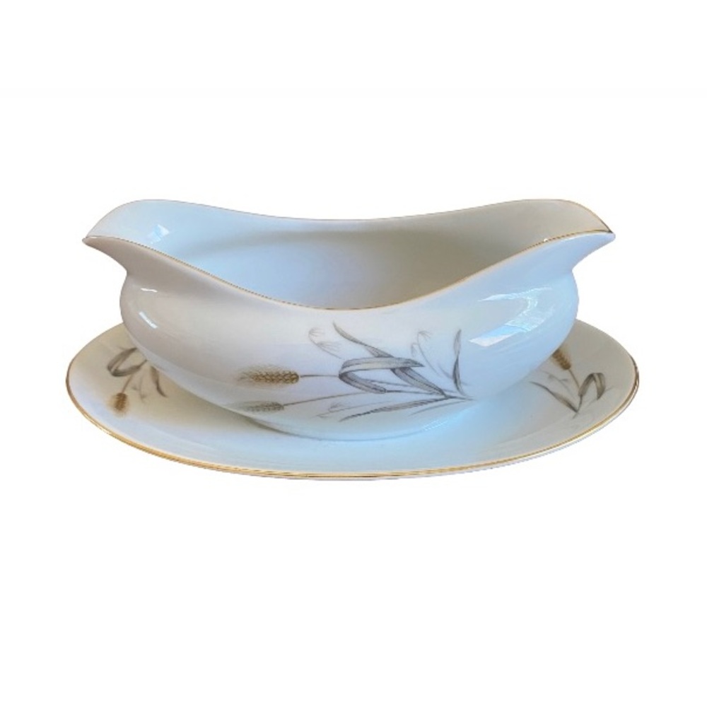 SONE Fine China “Harvest” Gravy Boat with Attached Under-plate